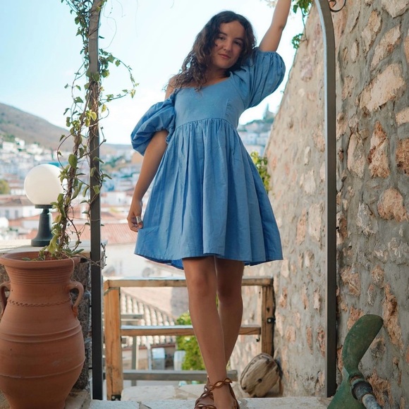 Linen Puff Sleeve Dress - Picture 14 of 14